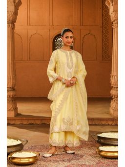 Sheetal Batra - Yusra - Lemon Yellow Long Kurta With Palazzo And Dupatta
