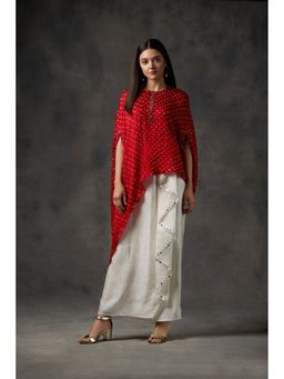 Twenty Nine - Red Bandhani Asymmetrical Round Cape