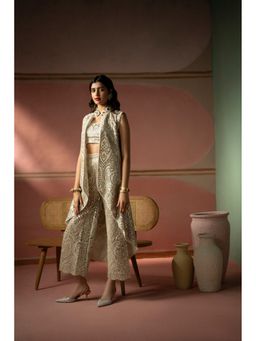 Twenty Nine - Silver Zari Georgette Ecru Long Asym Jacket