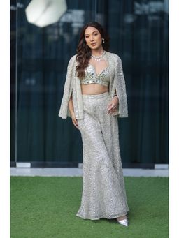 Twenty Nine - Silver Embroidered Tulle Cape with Bralette and Pant