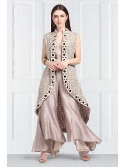 Twenty Nine - Long Asymmetrical Taupe Jacket Without Sleeves
