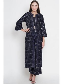 Twenty Nine - Long Indigo Mirror Work Overlay Bell Sleeves Jacket