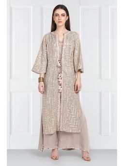 Twenty Nine - Long Taupe Mirror Work Overlay Bell Sleeves Jacket