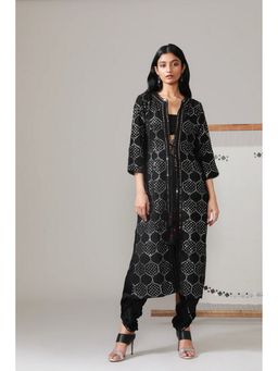 Twenty Nine - Long Black Mirror Work Overlay Bell Sleeves Jacket