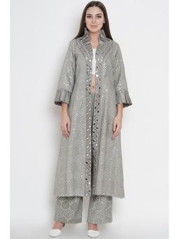 Twenty Nine - Grey Mirror Work Long Overlay Jacket With Monarch Collars