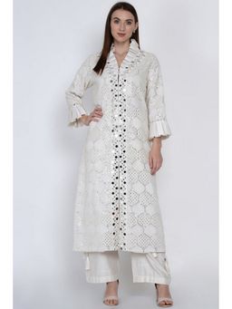 Twenty Nine - Ivory Mirror Work Long Overlay Jacket