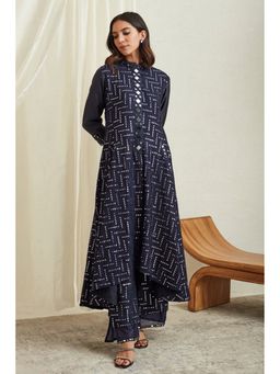 Twenty Nine - Navy Blue Embroidered Georgette Jacket and Pant