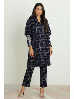 Twenty Nine - Navy Blue Embroidered Georgette Jacket and Pant