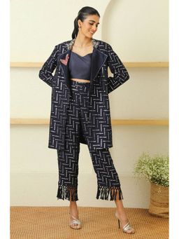 Twenty Nine - Navy Blue Embroidered Georgette Jacket and Pant