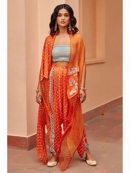 Twenty Nine - Orange Mirror Work Gajji Silk Bandhej Bustier with Dhoti
