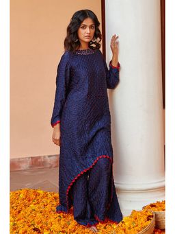 Twenty Nine - Blue Printed Gajji Silk Bandhej Kurta and Pant
