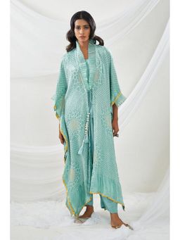 Twenty Nine - Blue Embroidered Gajji Silk Bandhej Kaftan Kurta with Inner and Pant