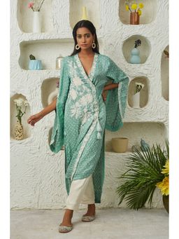 Twenty Nine - Teal Embroidered Gajji Silk Bandhej Kurta and Pant