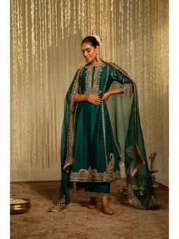 Sheetal Batra - Sabirah - Emerald Green Long Kurta With Palazzo And Dupatta