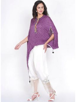 Twenty Nine - Purple and White Half Sleeves Embroidered Dhoti with Poncho