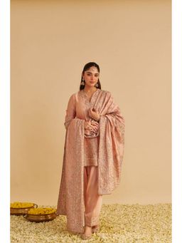 Sheetal Batra - Areeba - Dabka Zardozi Embroidered Off Rose Short Kurta And Salwar With Dupatta
