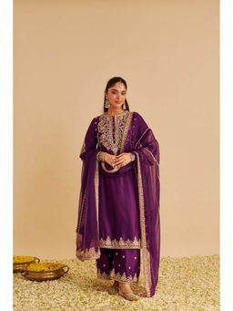 Sheetal Batra - Anaiza - Dabka Zardozi Embroidered Purple Long Kurta And Palazzo With Dupatta
