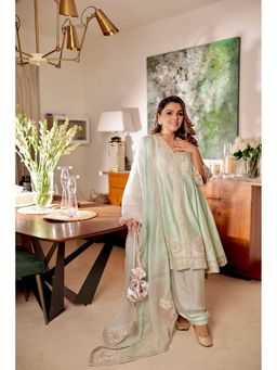 Sheetal Batra - Misty Green Short Anarkali Kurta With Churidar And Dupatta
