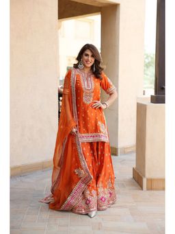 Sheetal Batra - Anjali Khushalani Burnt Orange Short Kurta With Sharara And Dupatta