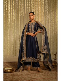 Sheetal Batra - Sabirah - Deep Blue Long Kurta With Palazzo And Dupatta