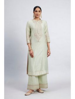 Sheetal Batra - Aadah- Mint Green Embroidered Princess-Cut Kurt And Palazzo