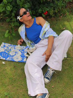 EcoRight - Blue Flowers Canvas Tote Bag with Zip