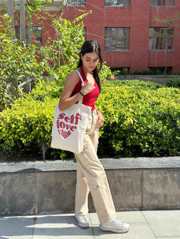 EcoRight - White Self Love Canvas Tote Bag with Zip