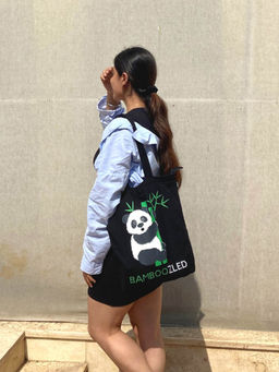 EcoRight - Black Bamboozled Panda Canvas Tote Bag with Zip