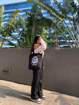 EcoRight - Black Cosmic Dreamer Canvas Tote Bag with Zip