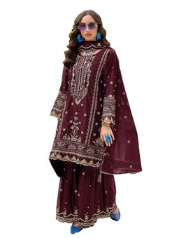 UDAY ENTERPRISE - Women Blue Georgette Embroidered Kurta with Sharara and Dupatta
