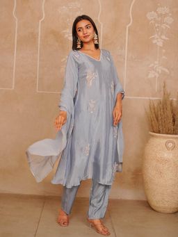 GULABI DORI - Dusty Blue Handwork Kurta and Pant with Dupatta