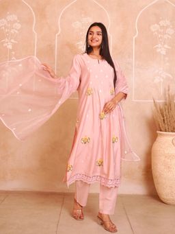 GULABI DORI - Petal Pink Chanderi with Embroidery Kurta and Pant with Dupatta