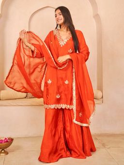 GULABI DORI - Rust Orange Kurta and Sharara with Organa Dupatta