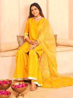 GULABI DORI - Mustard Yellow Chanderi Kurta and Sharara with Organa Dupatta