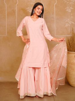 GULABI DORI - Peach Pink Chanderi Kurta and Sharara with Organa Dupatta