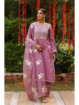 CHHAAP TILAK - Lavender Mist Organza Intricate Gota Embroidered Kurta with Pant and Dupatta