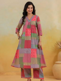 TUSHTI - Women Multi-Color Cotton Geometric Kurta with Palazzo