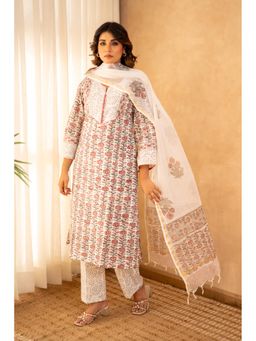 CHHAAP TILAK - Women Multi-Color Cotton Abstract Kurta with Trouser and Dupatta