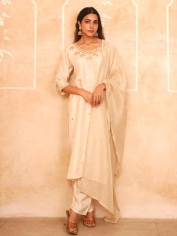 GULABI DORI - Cream Handwork Kurta and Pant with Stripped Dupatta