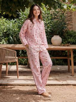 KAFTANIZE - Women Pink Cotton Blend Stripes Co-ord Set