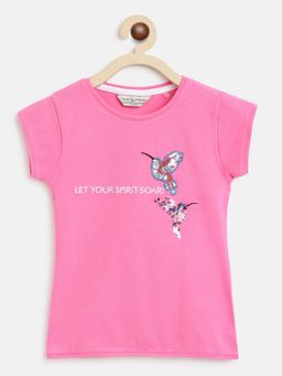 Tales & Stories - Girls Pink Cotton Blend Embroidery T-shirt