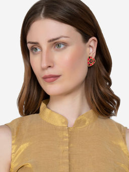 Shoshaa - Gold-Plated Pink-Black Color Enamelled Studs Earrings