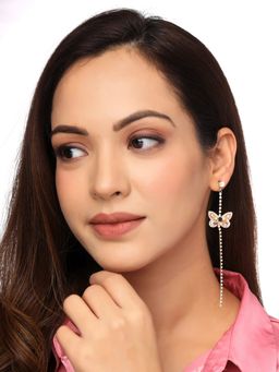 Yellow Chimes - Women Gold-Plated and Beige Butterfly Stud Drop Earrings