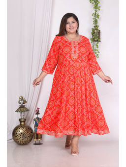 Swasti - Women Plus Size Midi Dress - Orange