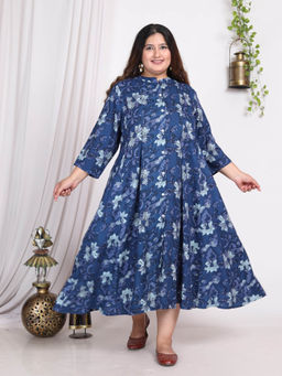 Swasti - Women Plus Size Midi Dress - Blue