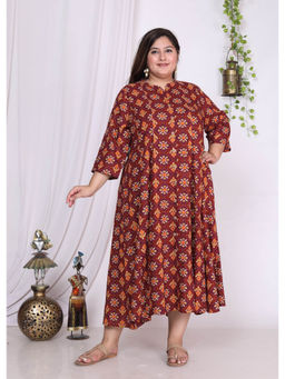 Swasti - Women Plus Size Midi Dress - Maroon
