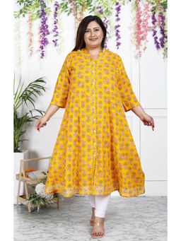 Swasti - Women Plus Size Midi Dress - Yellow