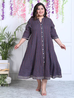 Swasti - Women Plus Size Midi Dress - Blue