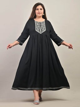 Swasti - Women Plus Size Midi Dress - Black