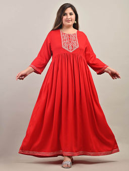 Swasti - Women Plus Size Maxi Dress - Red